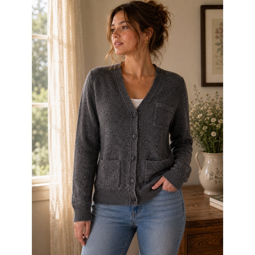 J.Crew Womens Wool Linen Blend Cardigan Sweater Charcoal Gray Style